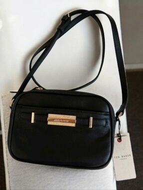 Ted Baker Black Leather Camera Crossbody Bag With Gold Hardware
